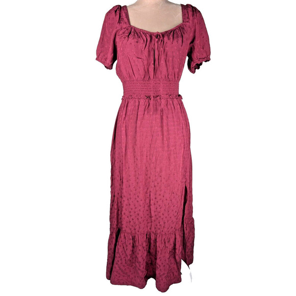 PAIGE Avonne Dobby Tiered Maxi Dress Berry Jam Pink Size M Smocked Satin - Picture 2 of 15